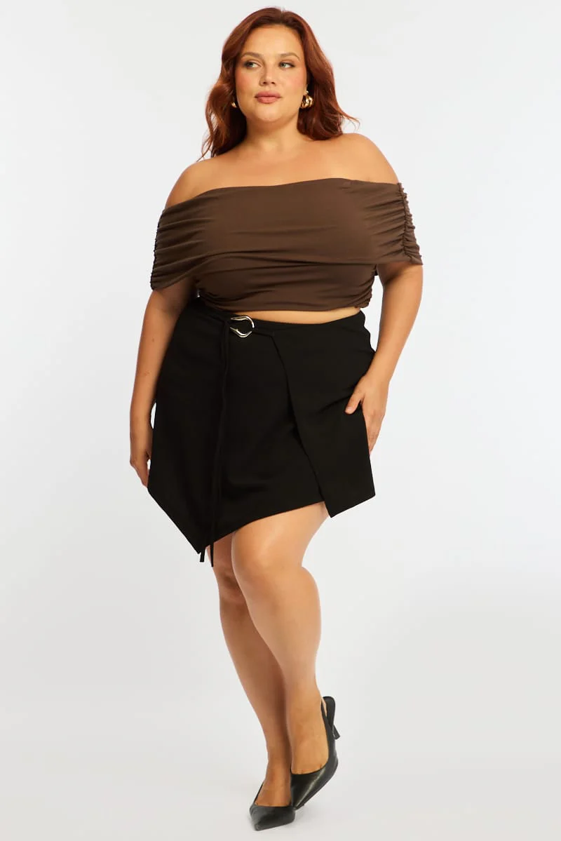 Black Mini Skirt Wrap Asymmetric Hem - Image 4