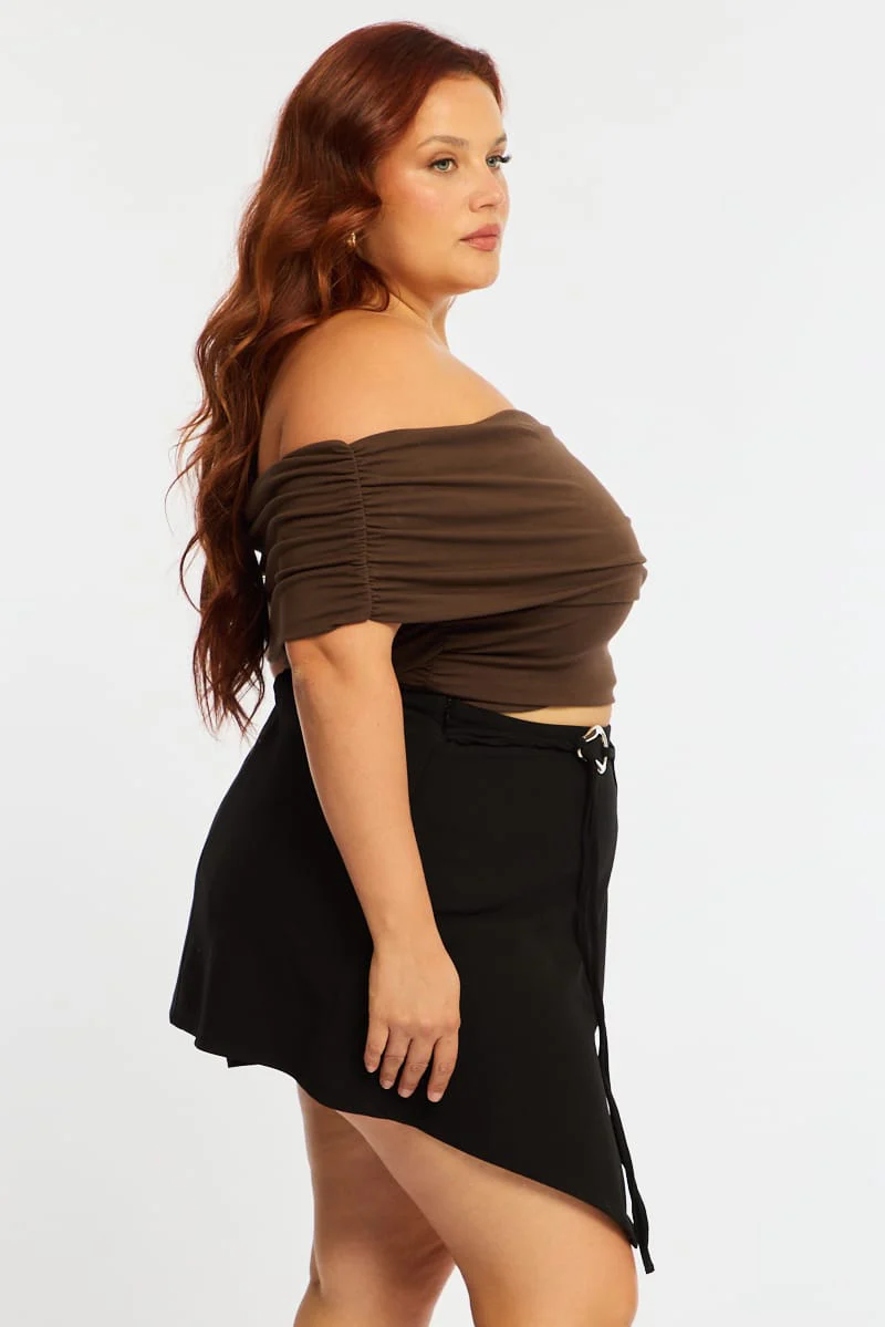 Black Mini Skirt Wrap Asymmetric Hem - Image 5