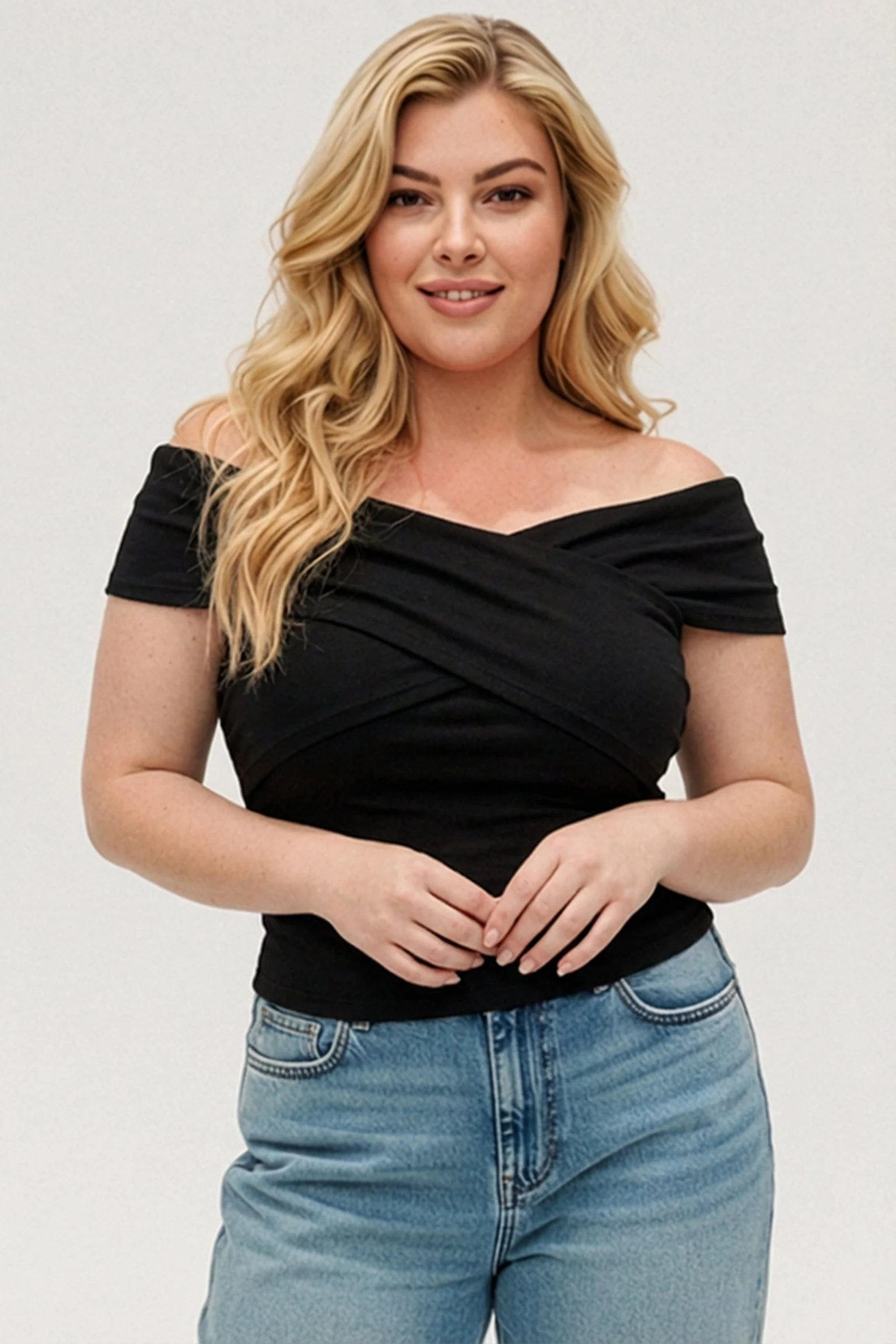 Black Off Shoulder Jersey Top Short Sleeve - Image 3