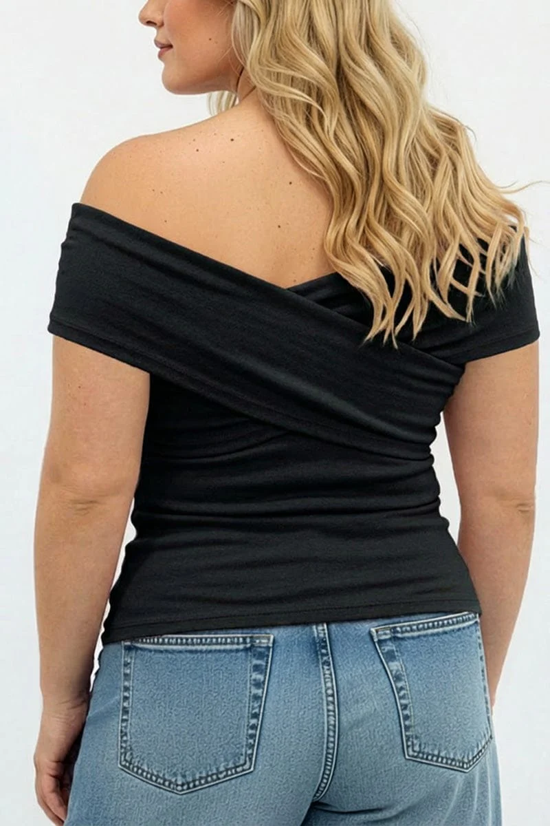 Black Off Shoulder Jersey Top Short Sleeve - Image 4