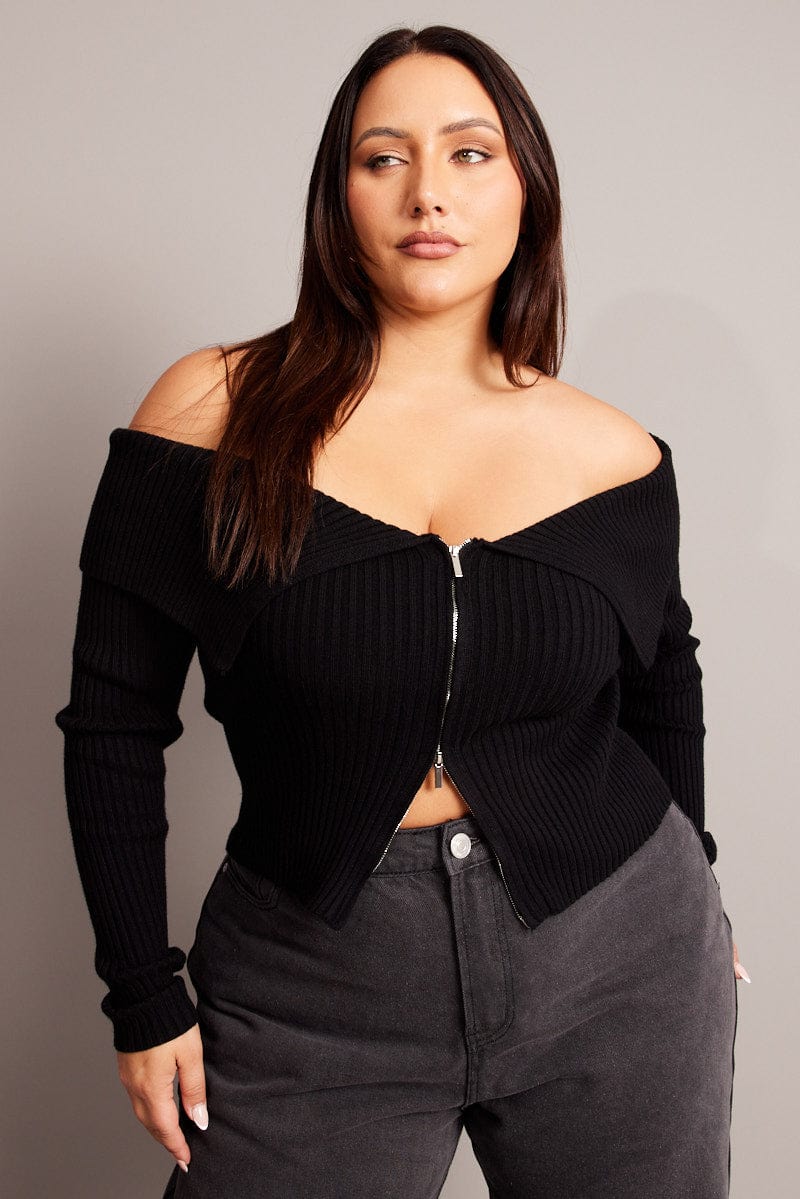 Black Off Shoulder Knit Top - Image 3
