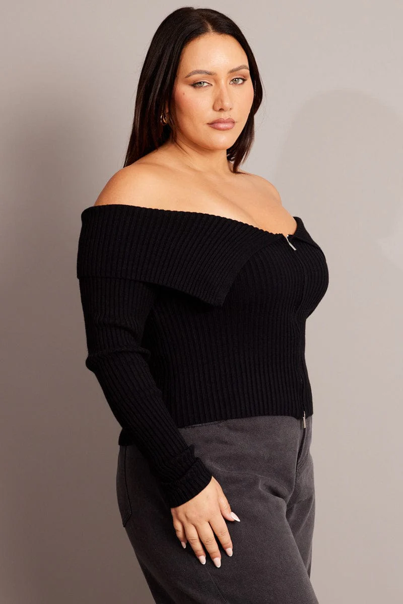 Black Off Shoulder Knit Top - Image 4