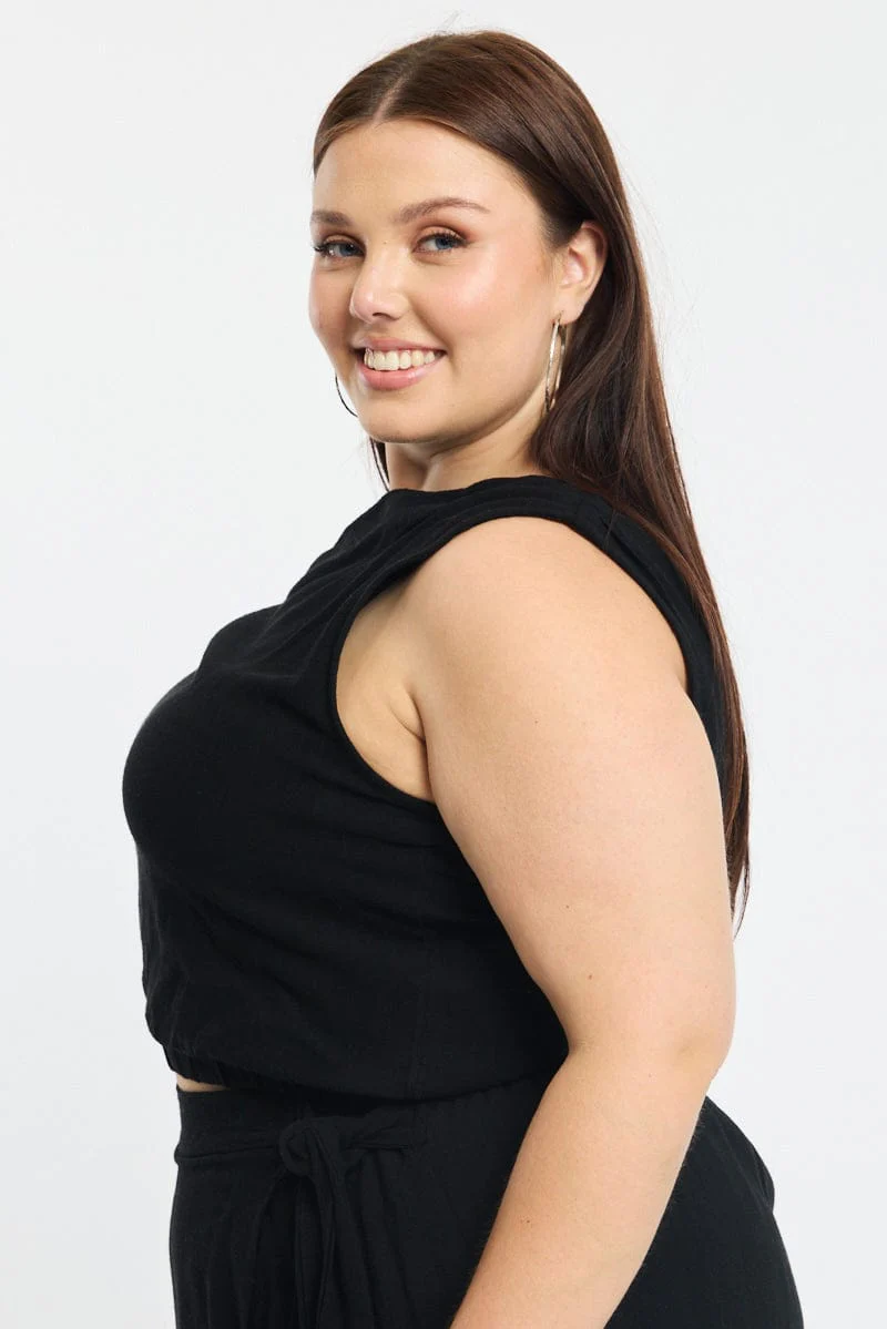 Black Off Shoulder Top Linen Blend - Image 4