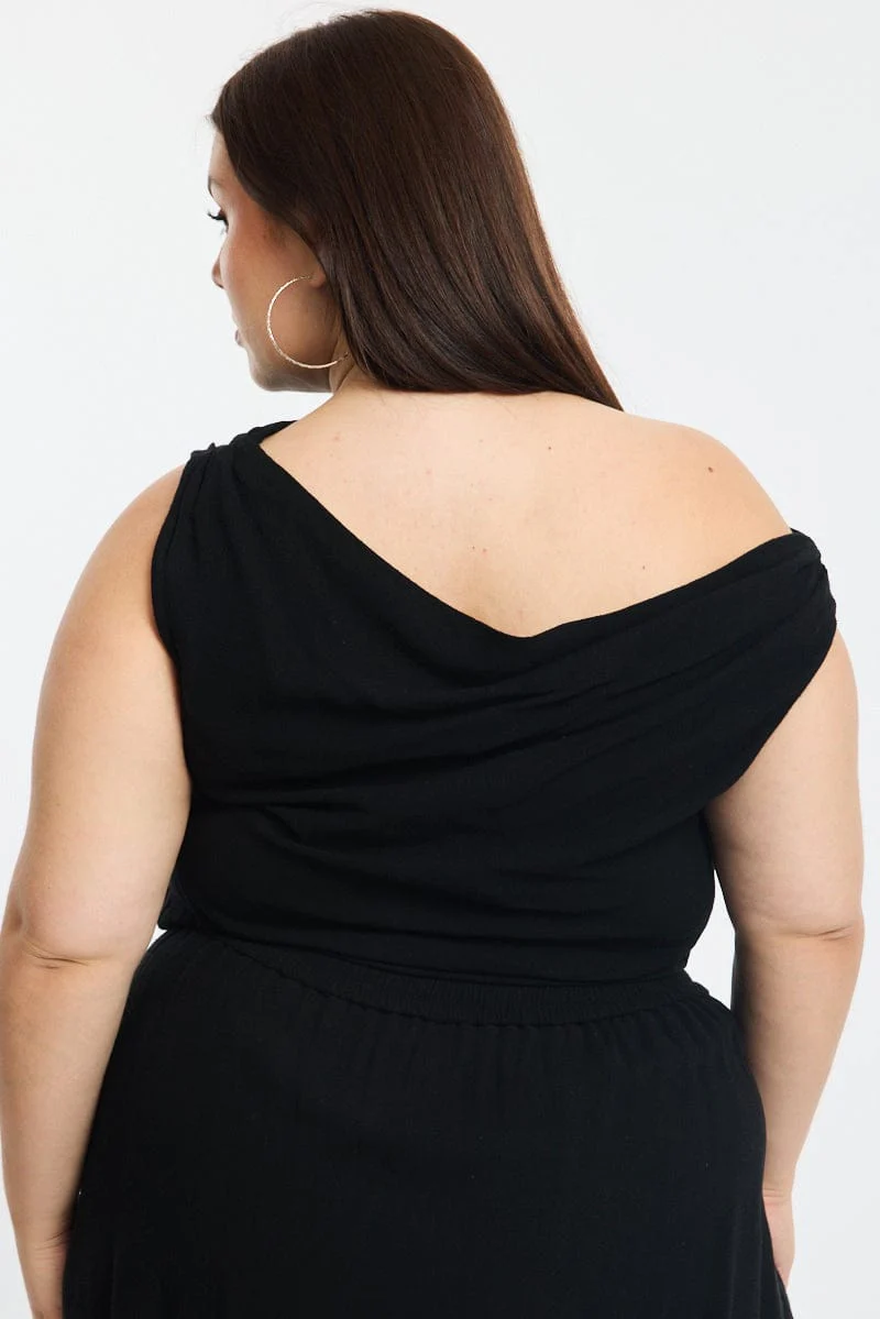 Black Off Shoulder Top Linen Blend - Image 5