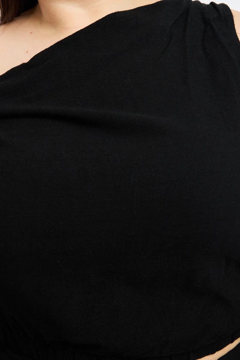 Black Off Shoulder Top Linen Blend - Image 6