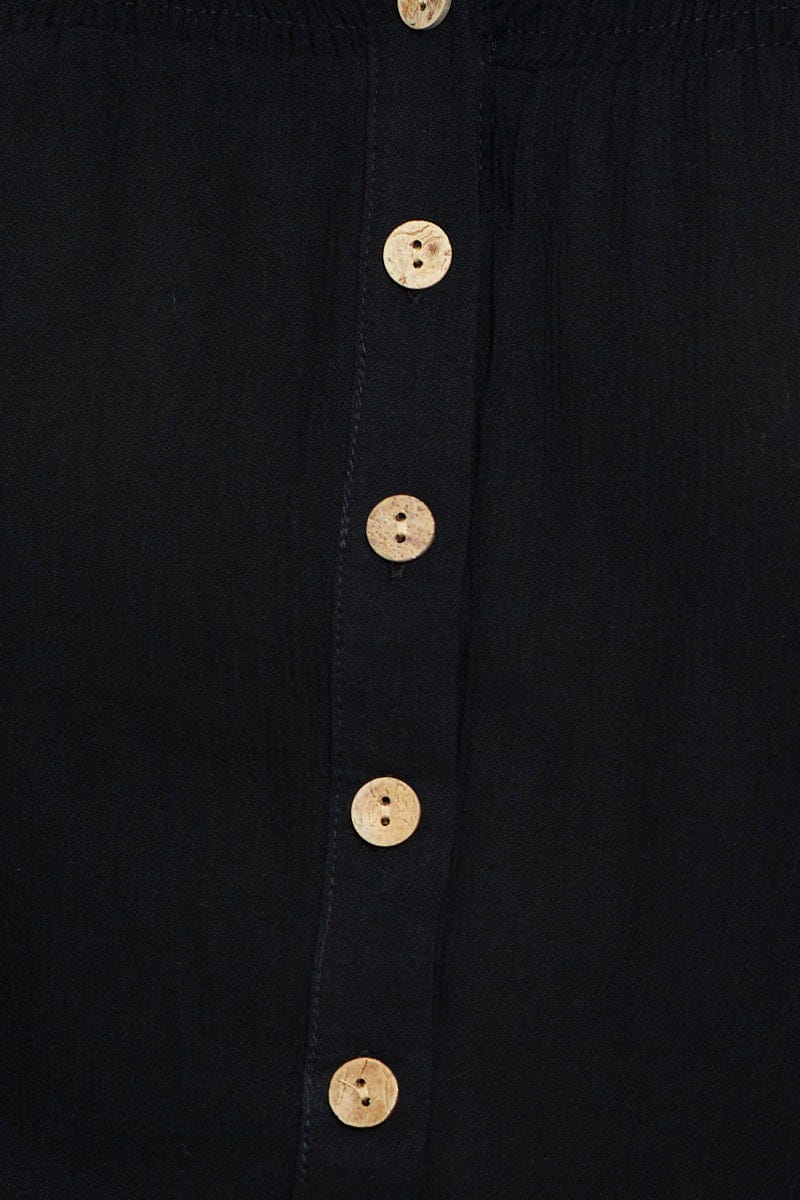 Black Off Shoulder Top Peach Short Sleeve Button Front - Image 6