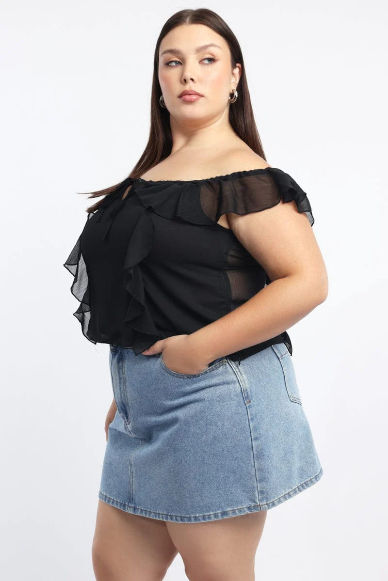 Black Off Shoulder Top Ruffle - Image 3