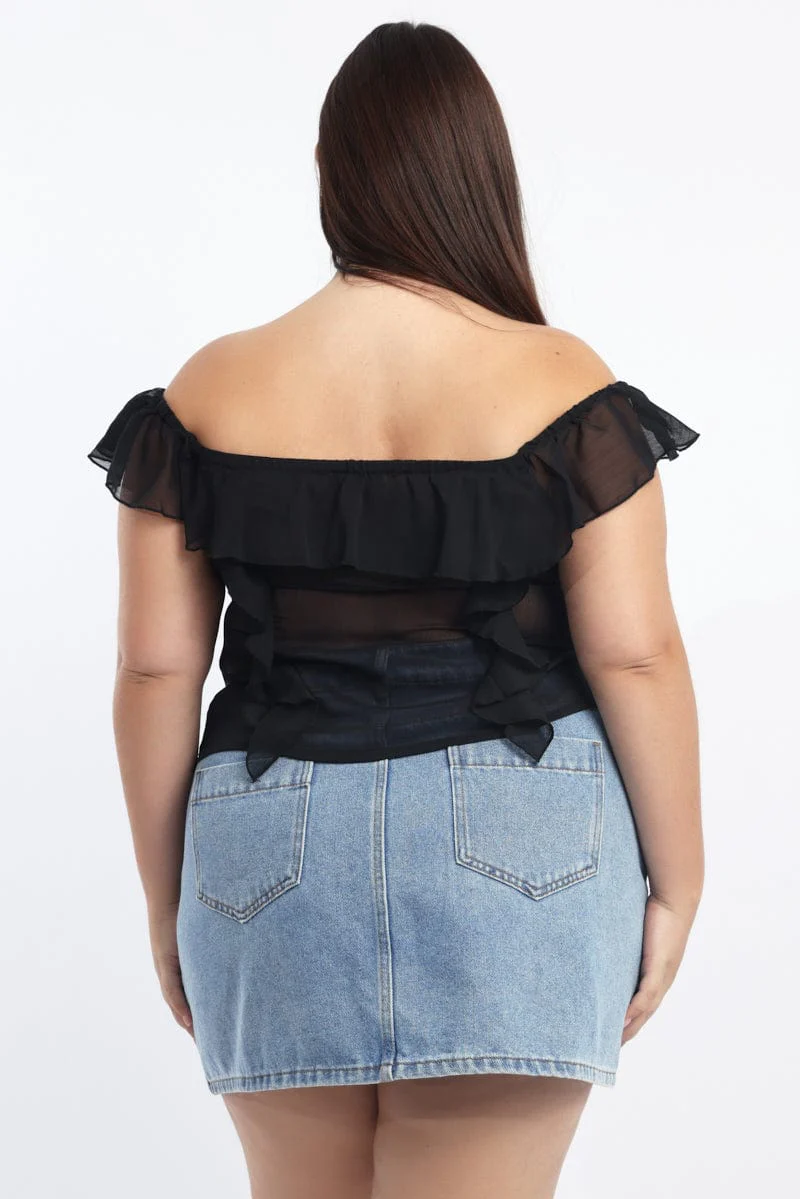 Black Off Shoulder Top Ruffle - Image 4