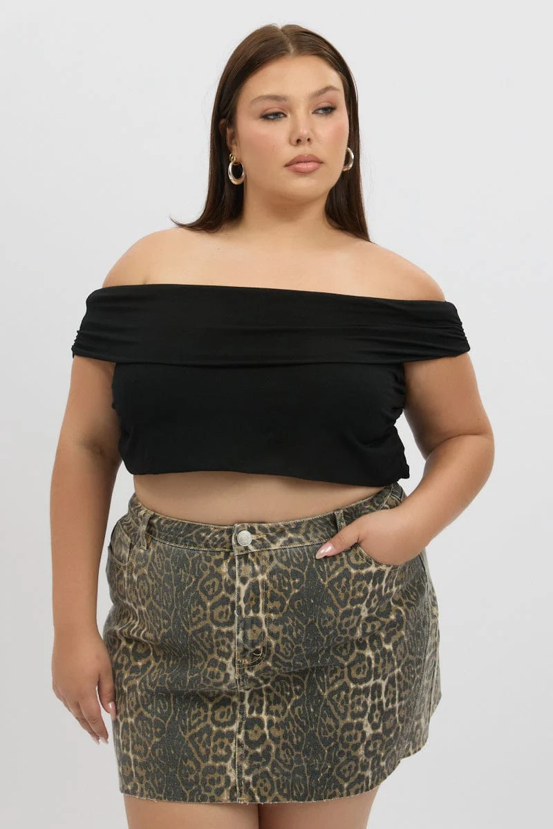 Black Off Shoulder Top Side Ruched - Image 4