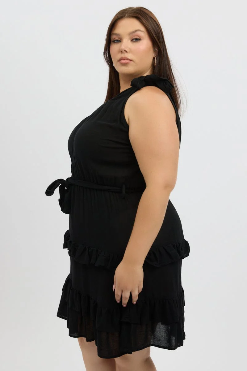 Black One Shoulder Frill And Bow Minidress - Image 4