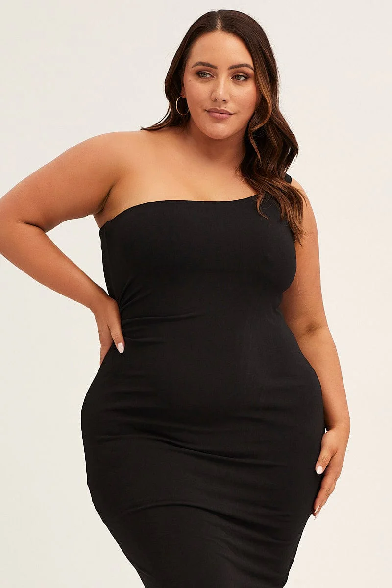 Black One Shoulder Jersey Bodycon Dress - Image 2