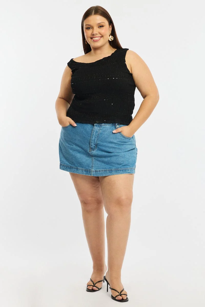 Black One Shoulder Ruffle Top - Image 2