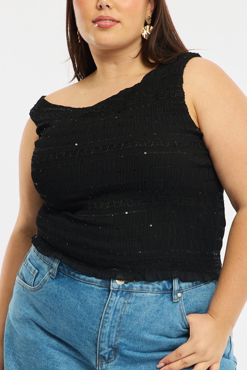 Black One Shoulder Ruffle Top - Image 5