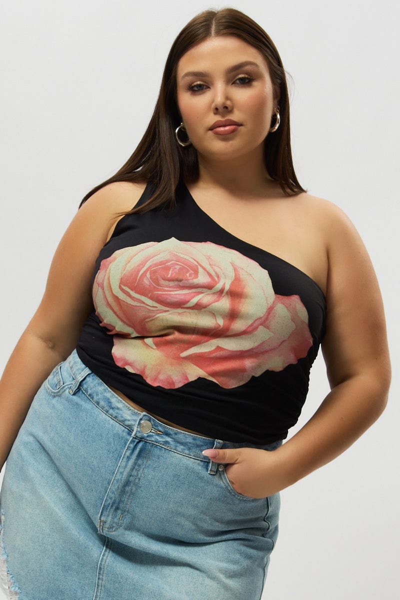 Black One Shoulder Top Side Ruched - Image 3