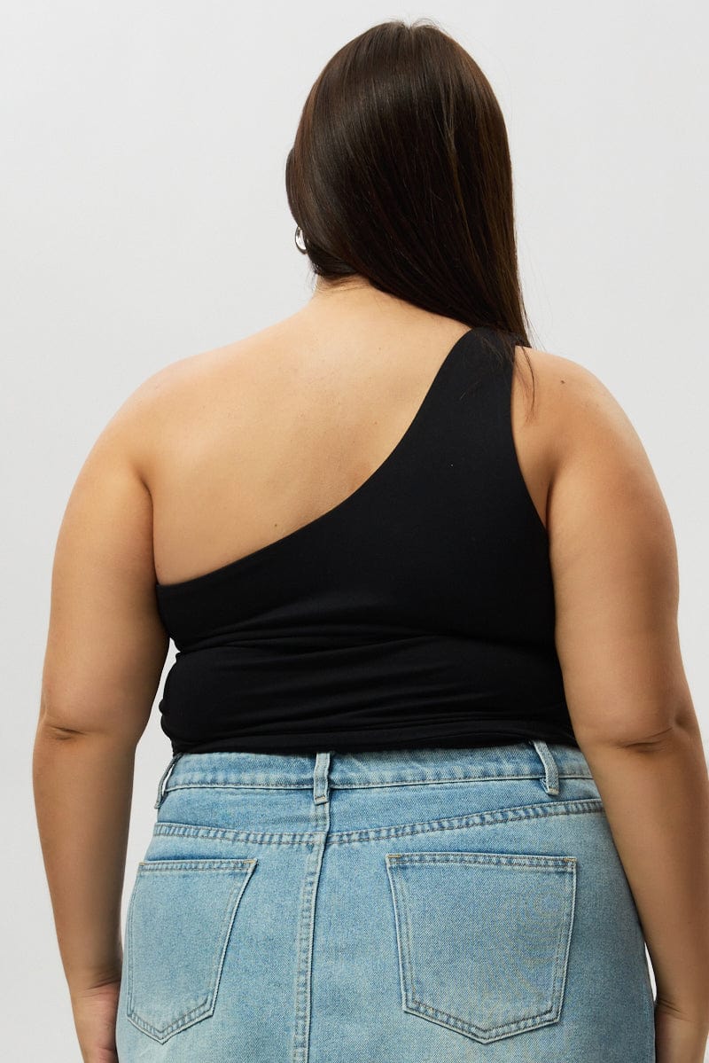 Black One Shoulder Top Side Ruched - Image 5