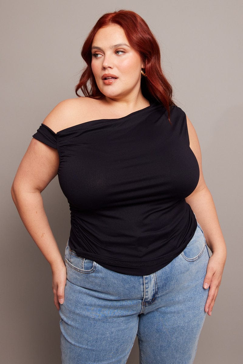 Black One Shoulder Top Supersoft - Image 3