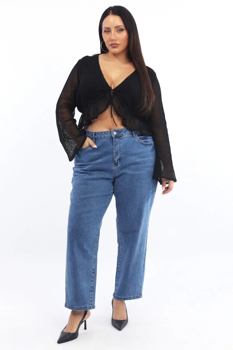 Black Open Knit Look Tie Bolero Jacket - Image 2