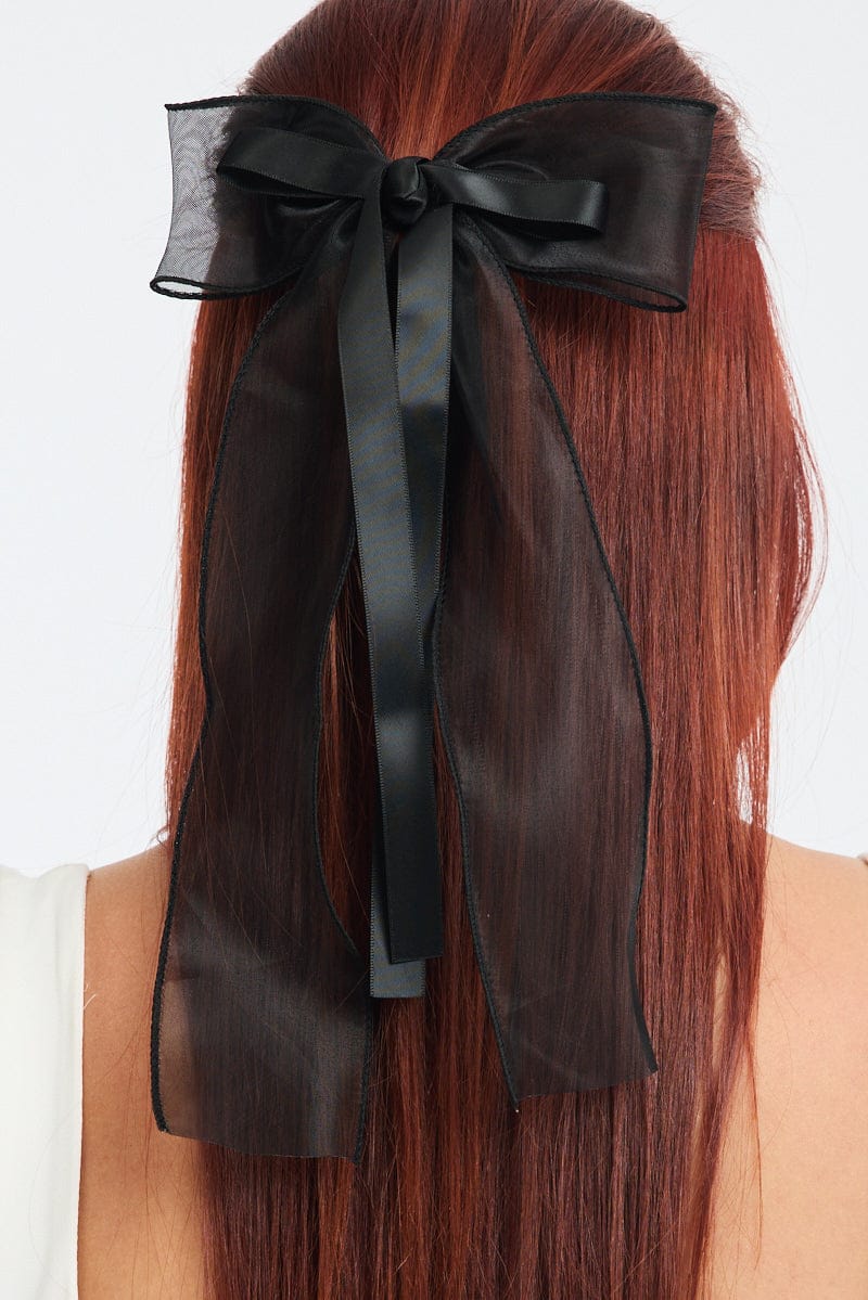 Black Organza Hair Bow - Image 2