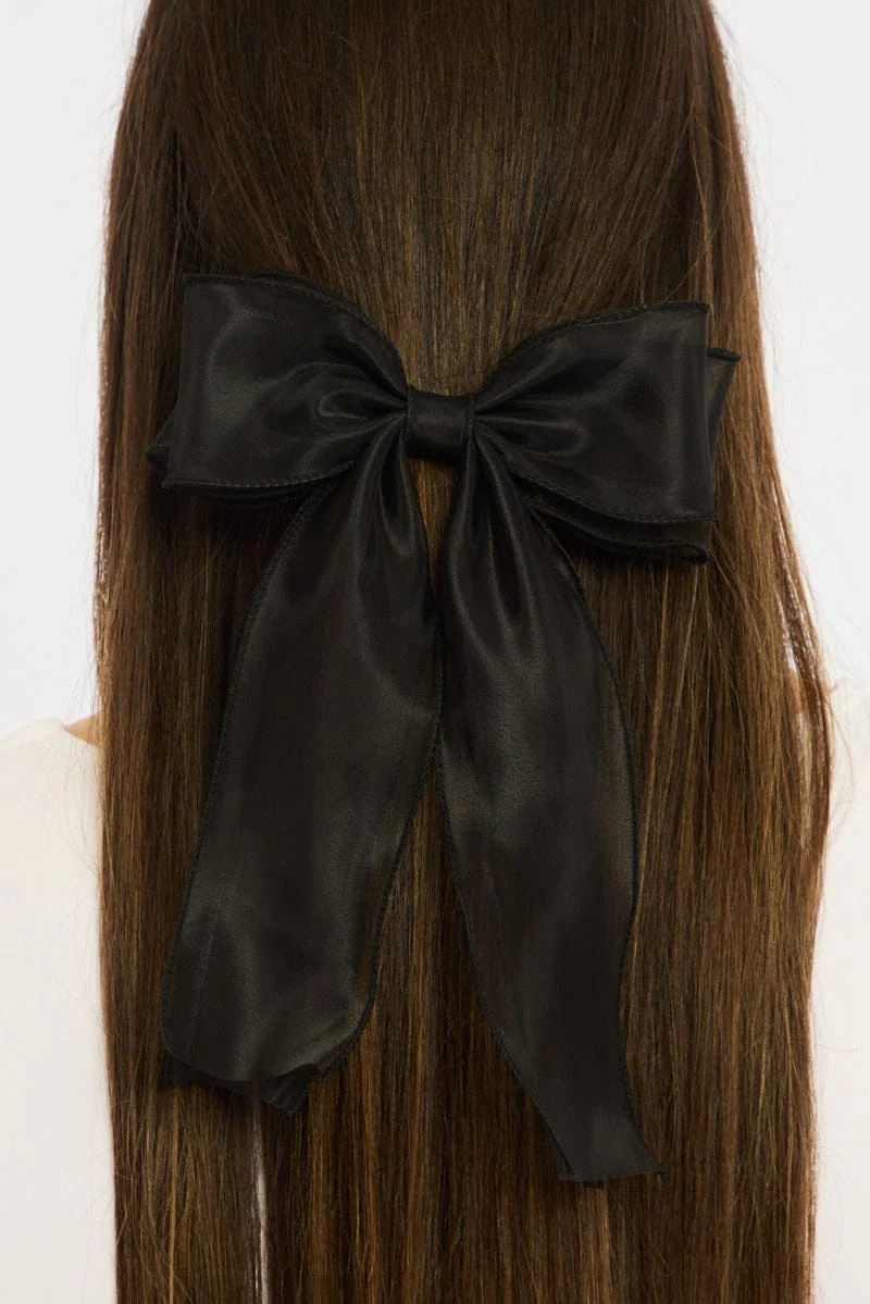 Black Organza Hair Bow Clip