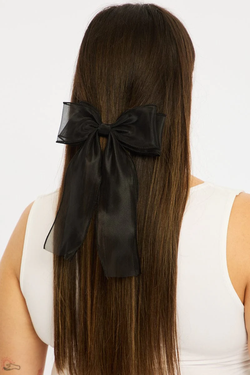 Black Organza Hair Bow Clip - Image 2