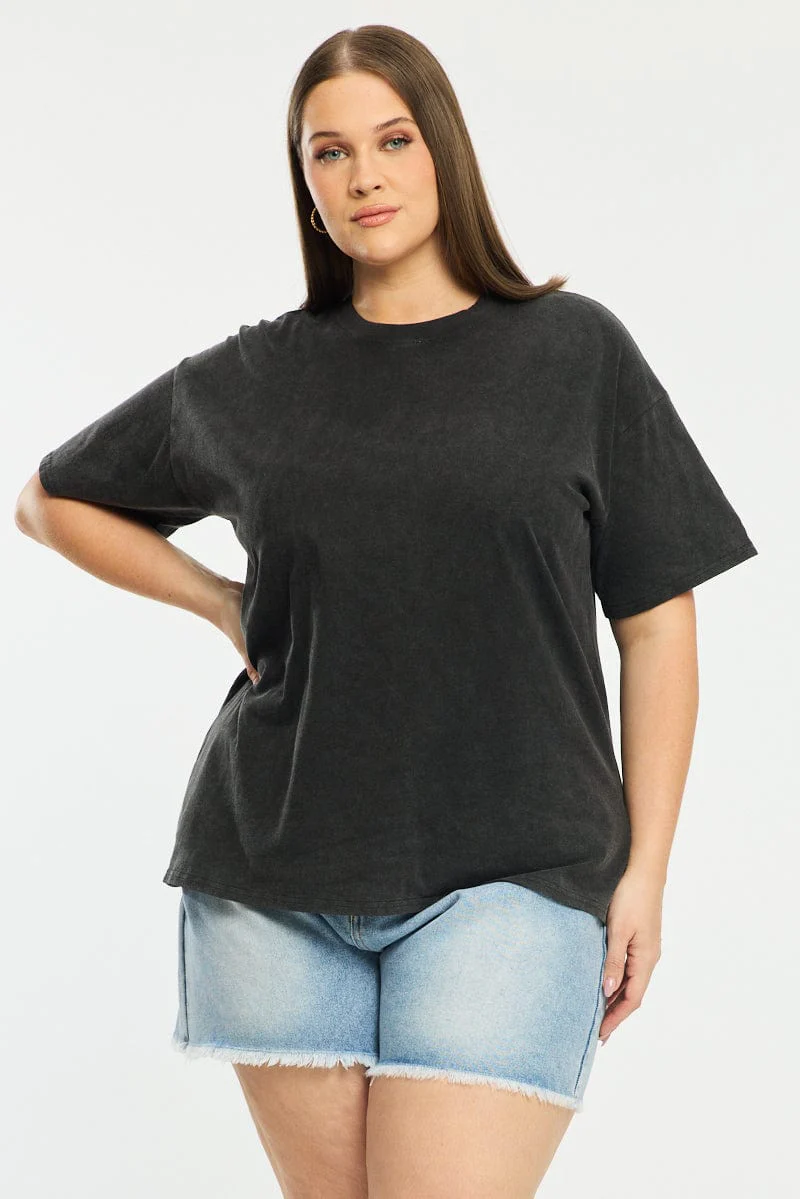 Black Oversize T-shirt Short Sleeve Crew Neck