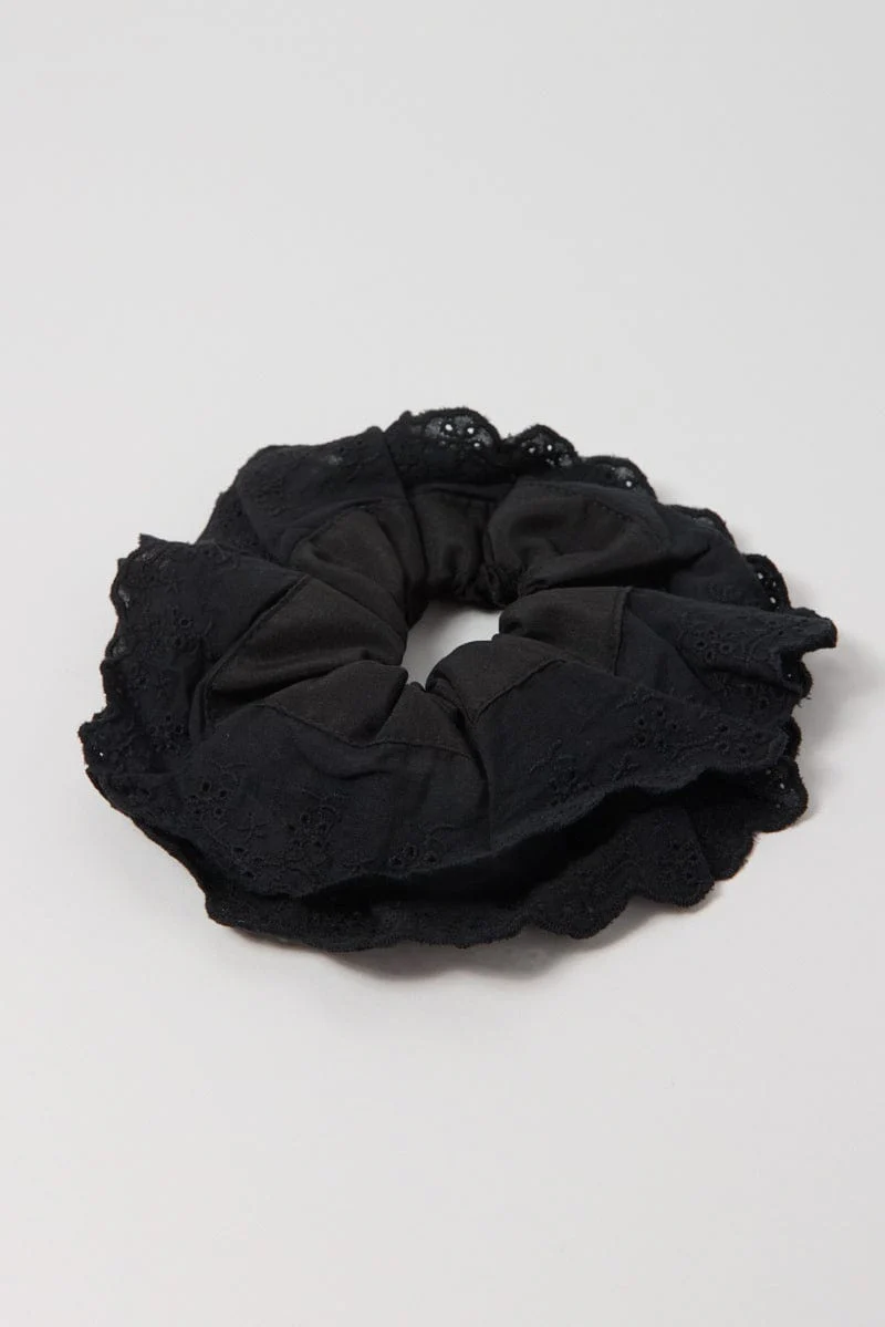 Black Oversized Broderie Scrunchie