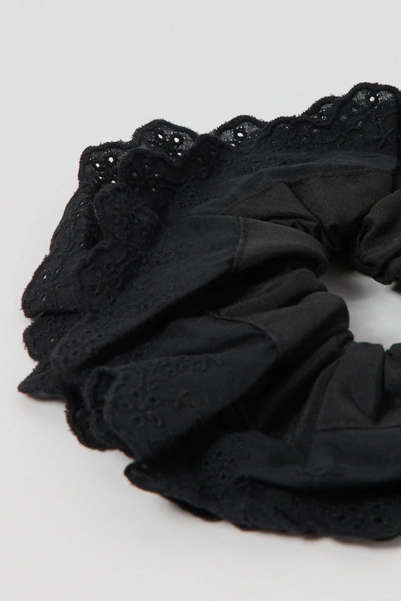 Black Oversized Broderie Scrunchie - Image 2