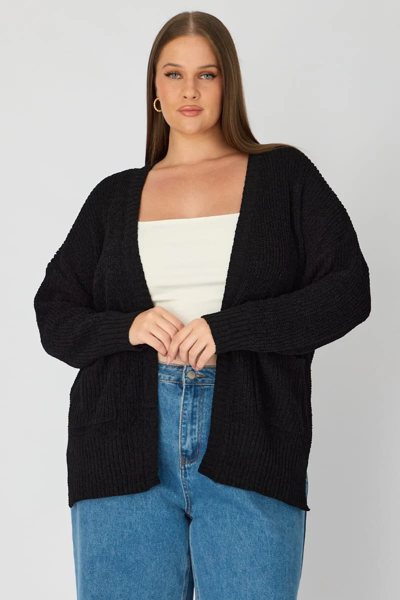 Black Oversized Cardigan Long Sleeve Chenille - Image 3
