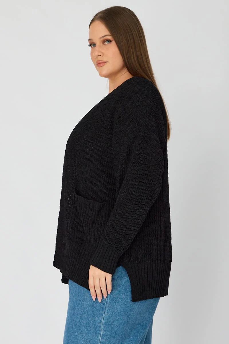 Black Oversized Cardigan Long Sleeve Chenille - Image 4