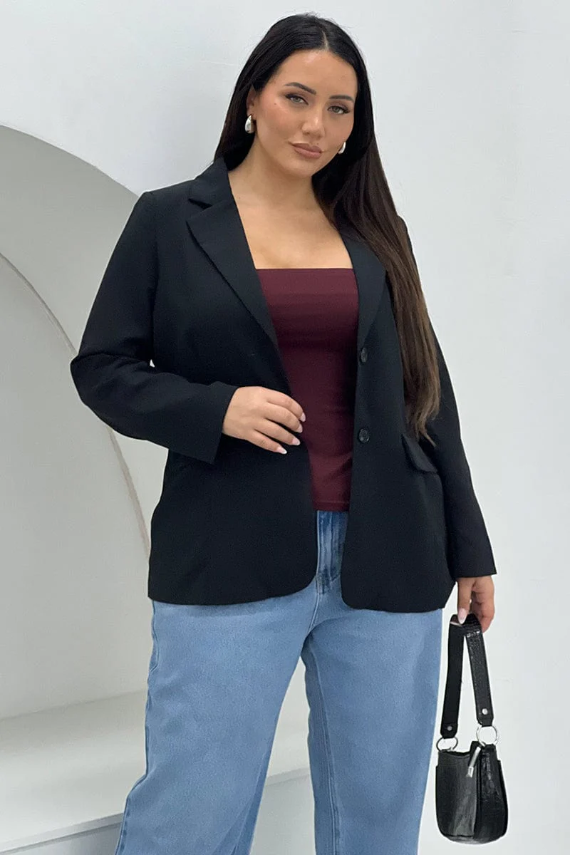 Black Oversized Lined Two Button Blazer
