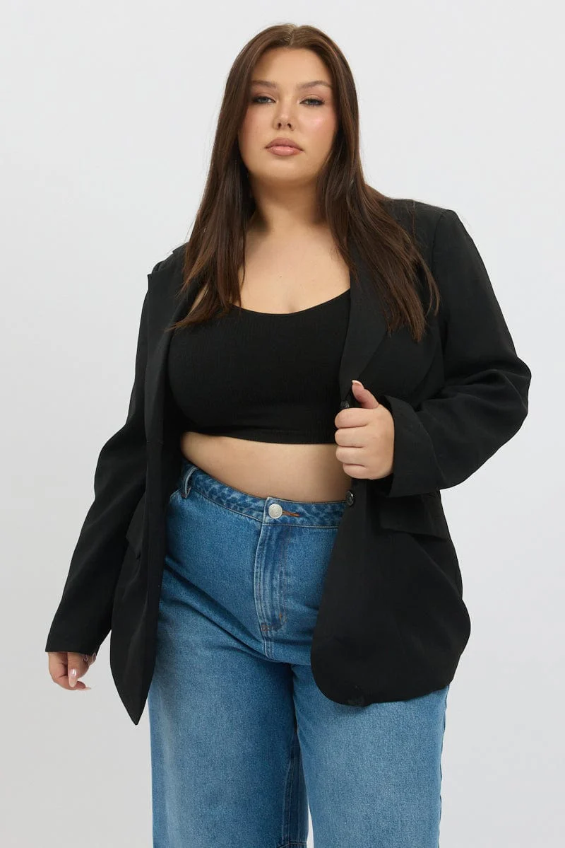 Black Oversized Lined Two Button Blazer - Image 2