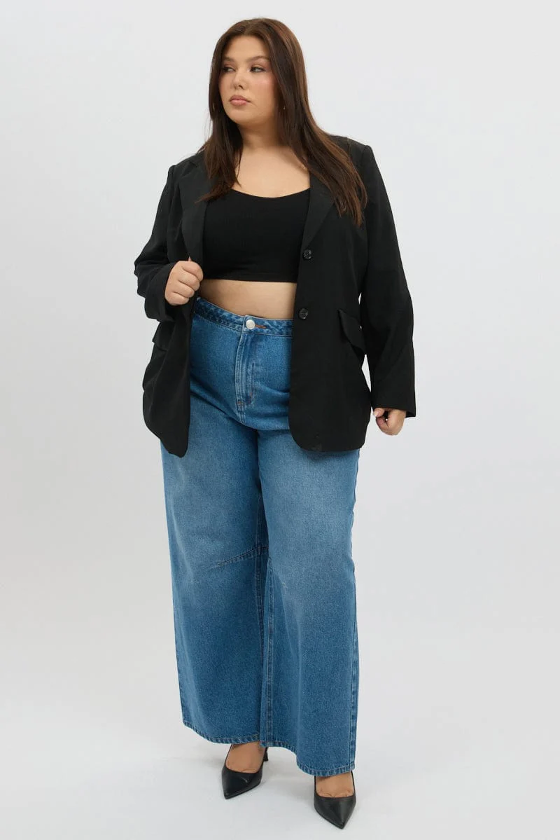Black Oversized Lined Two Button Blazer - Image 3