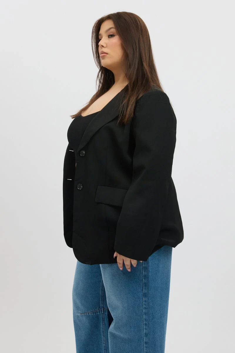 Black Oversized Lined Two Button Blazer - Image 4