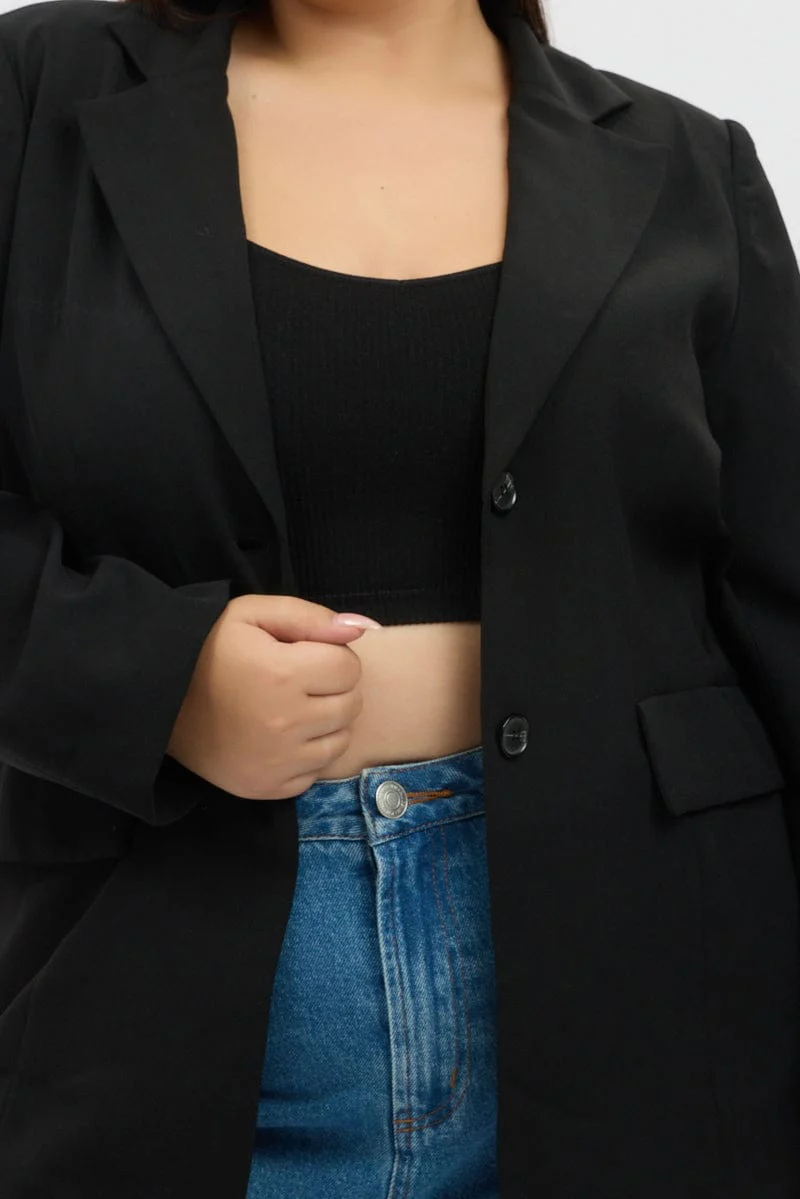 Black Oversized Lined Two Button Blazer - Image 6