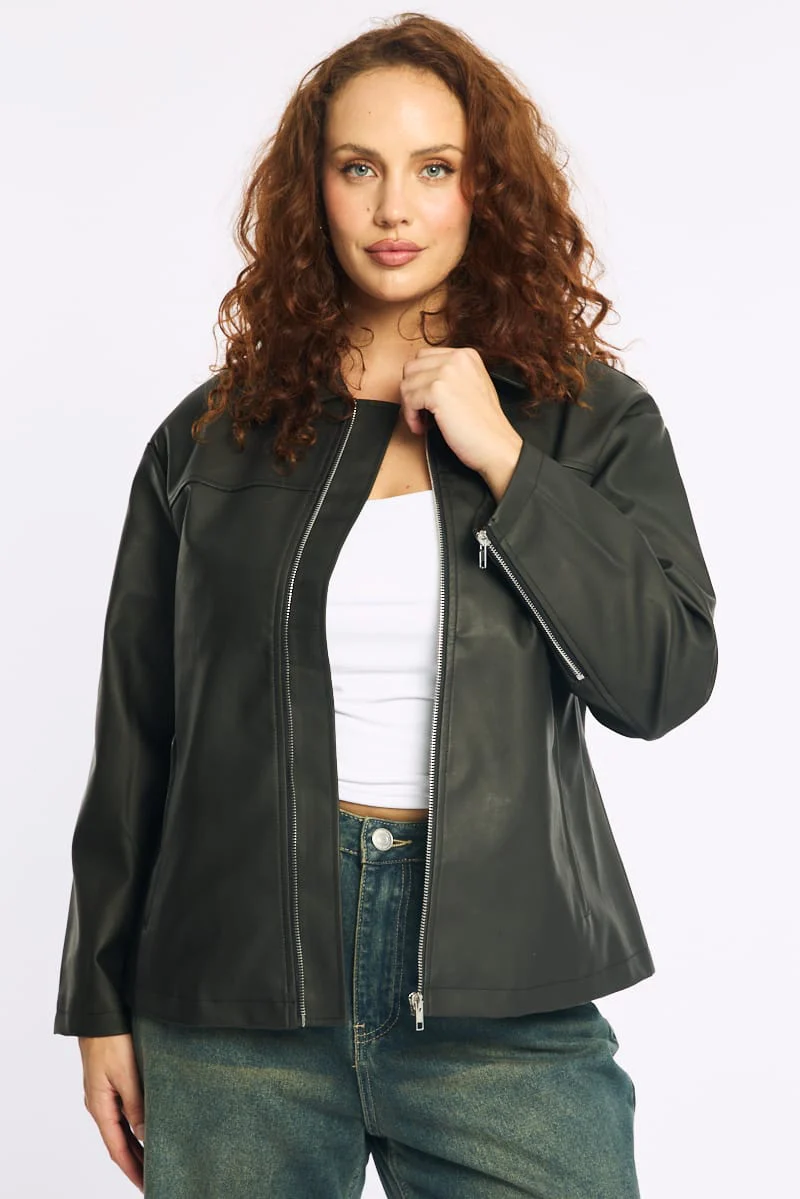 Black Oversized Pu Jacket - Image 2