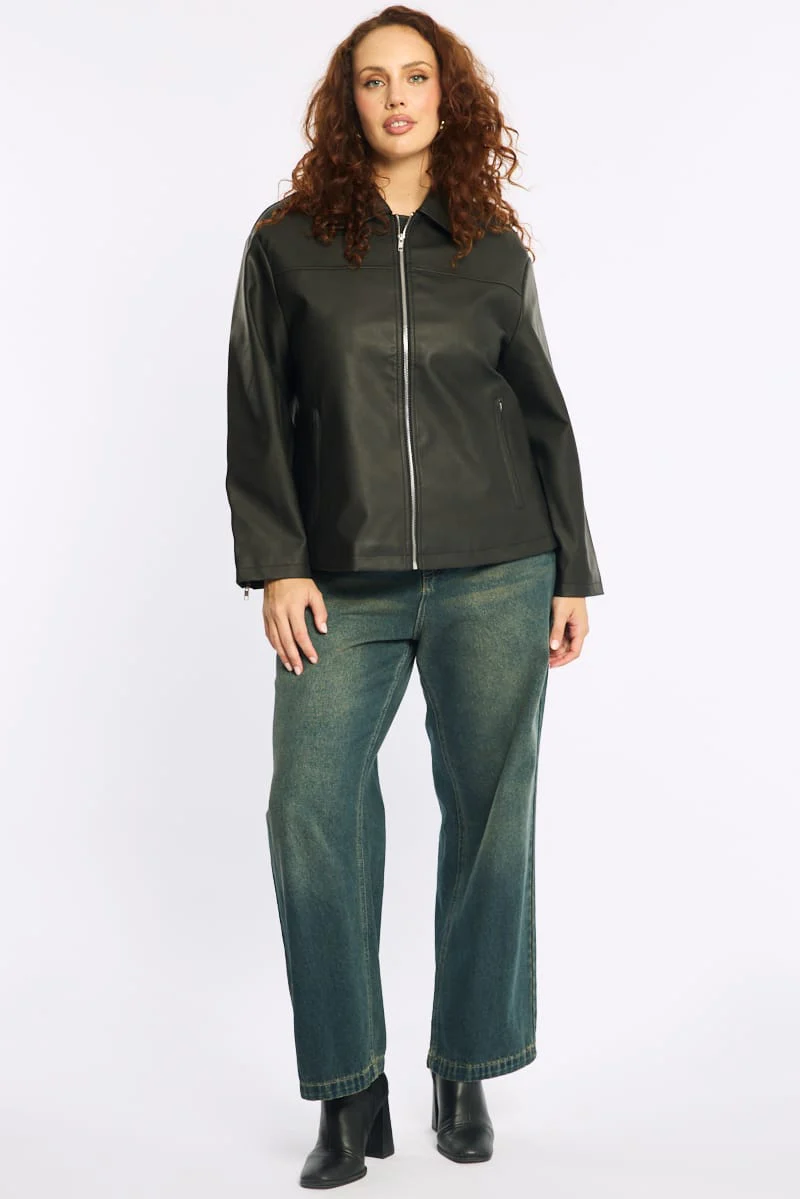 Black Oversized Pu Jacket - Image 3