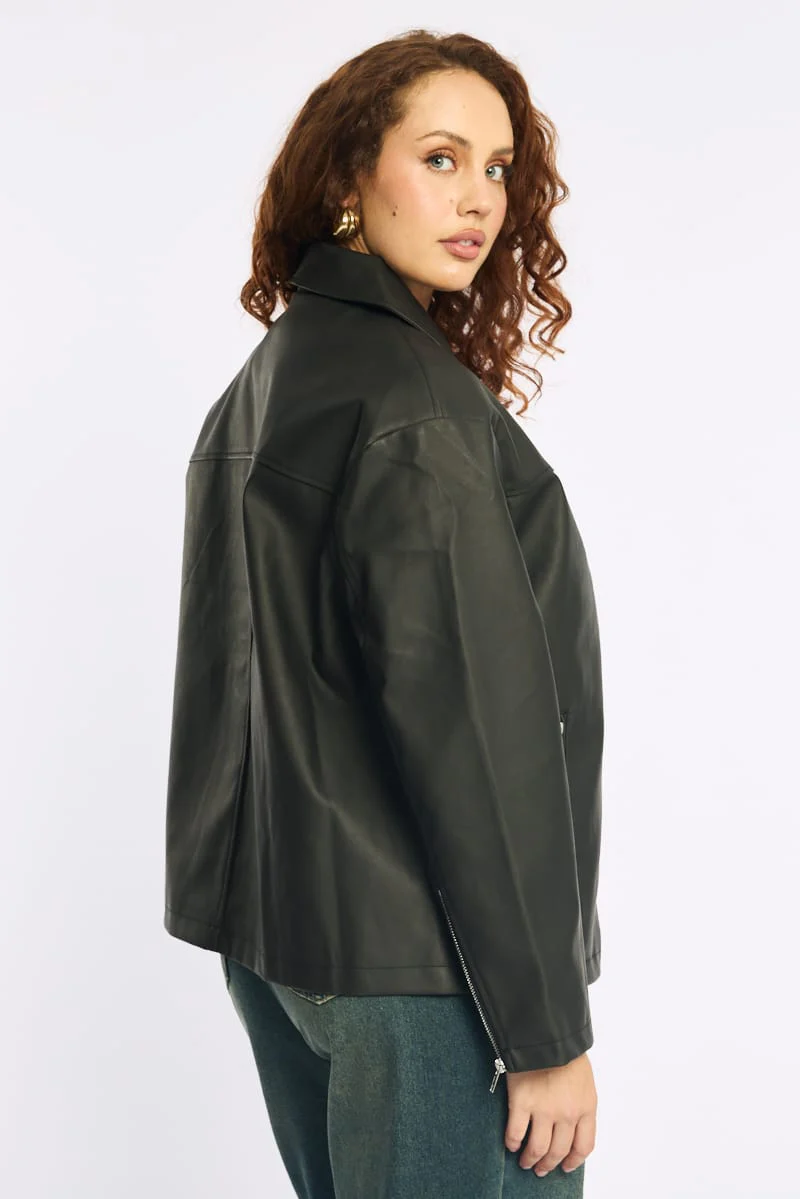 Black Oversized Pu Jacket - Image 5