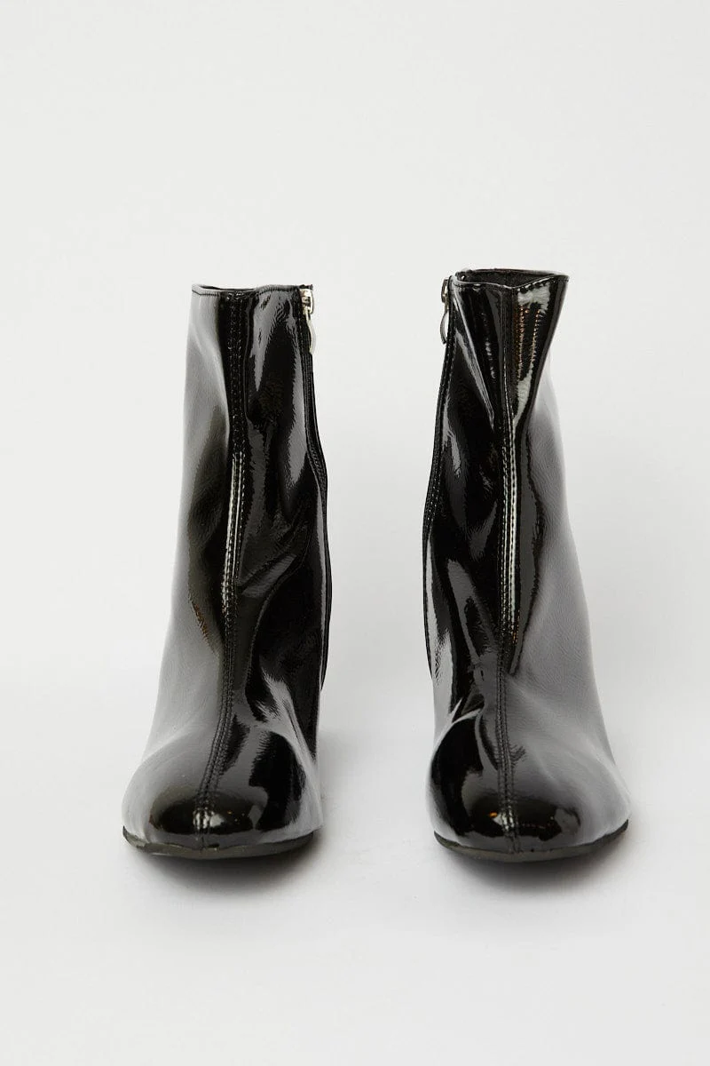 Black Patent Ankle Boots Sock Boots - Image 2