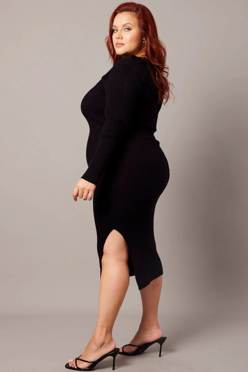 Black Peephole Knit Dress - Image 4