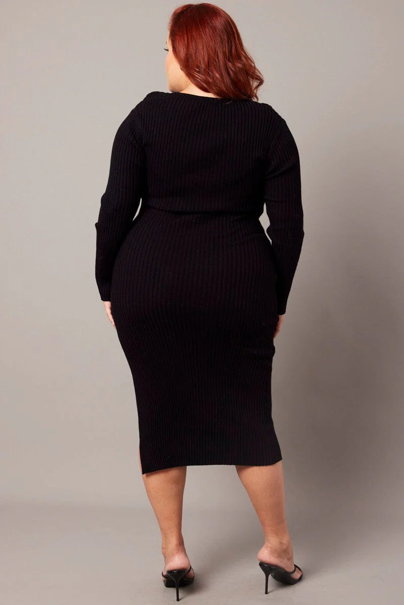 Black Peephole Knit Dress - Image 5