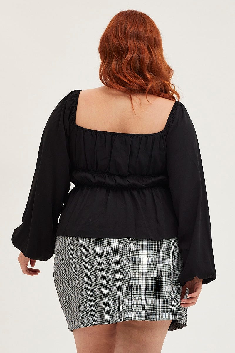 Black Peplum Top Long Sleeve Ruched - Image 5