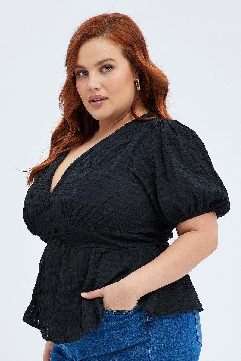 Black Peplum Top Short Sleeve - Image 4