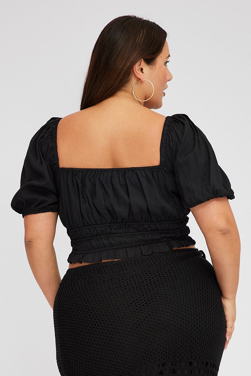 Black Peplum Top Short Sleeve Ruched Bust - Image 5