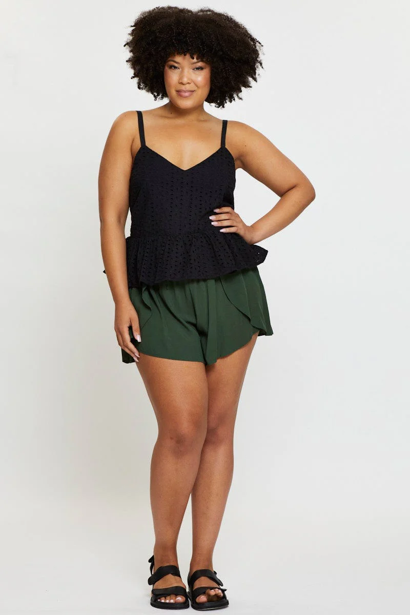 Black Peplum Top Sleeveless Broderie - Image 2