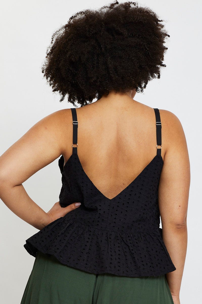 Black Peplum Top Sleeveless Broderie - Image 5