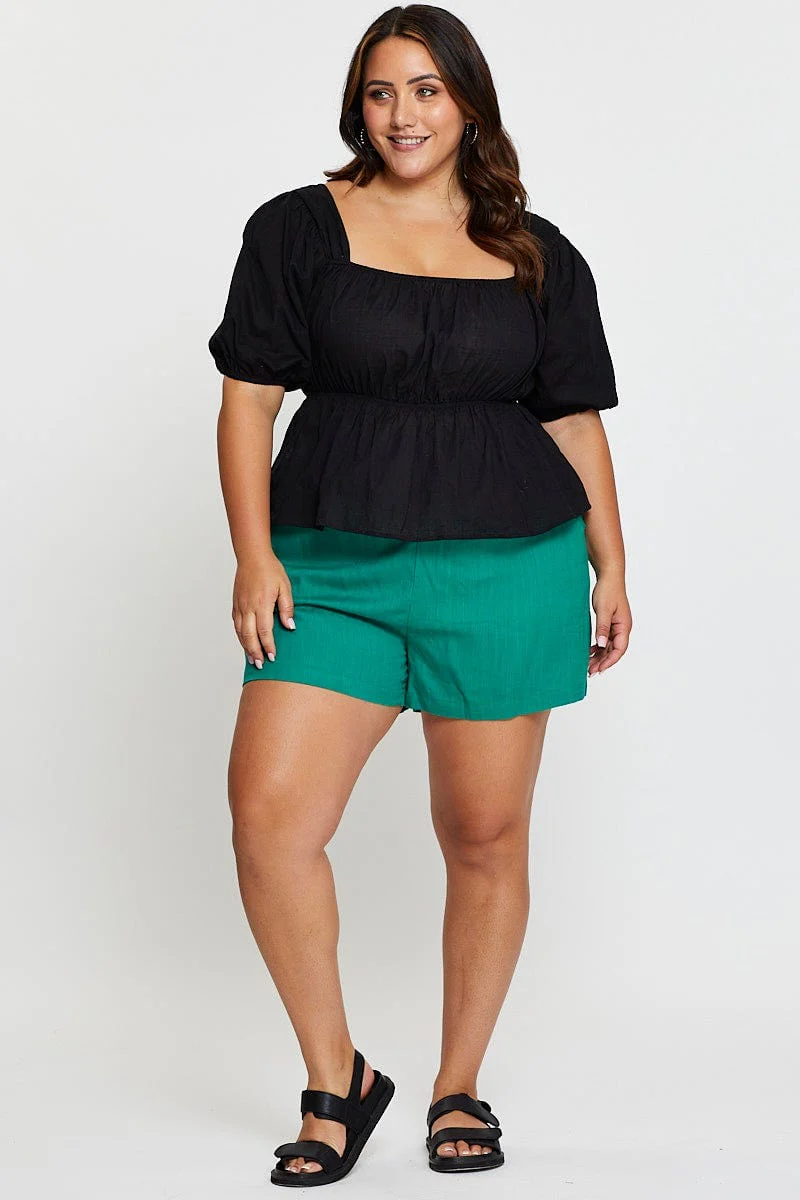 Black Peplum Top Square Neck Short Sleeve - Image 2