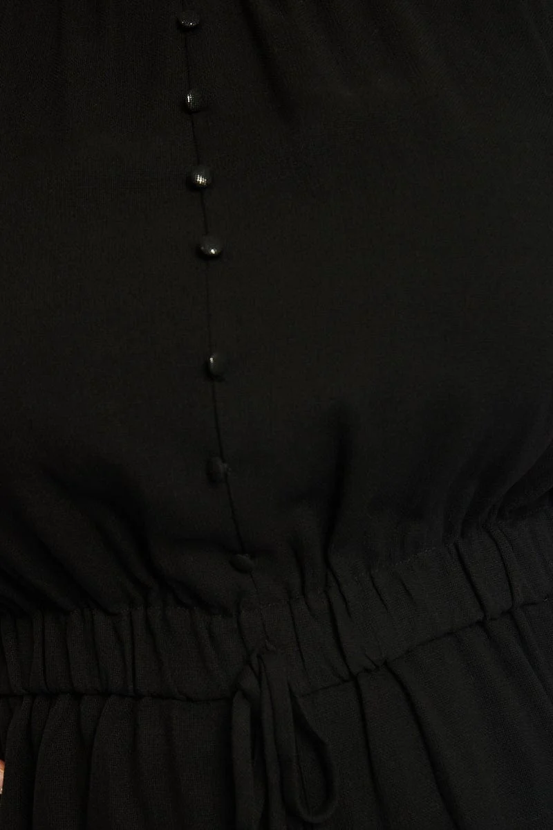 Black Playsuit Short Sleeve Button Front Textured - Image 5