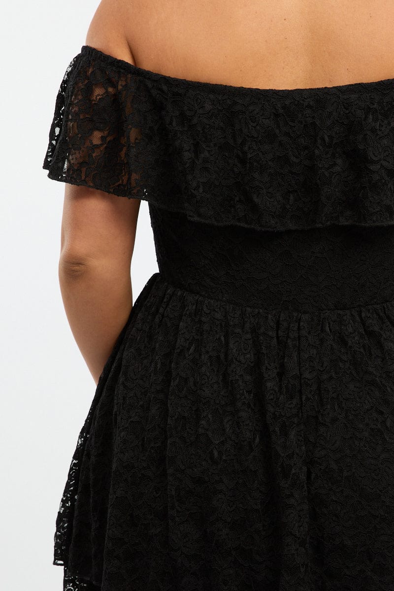 Black Playsuit Short Sleeve Off Shoulder Lace - Image 5