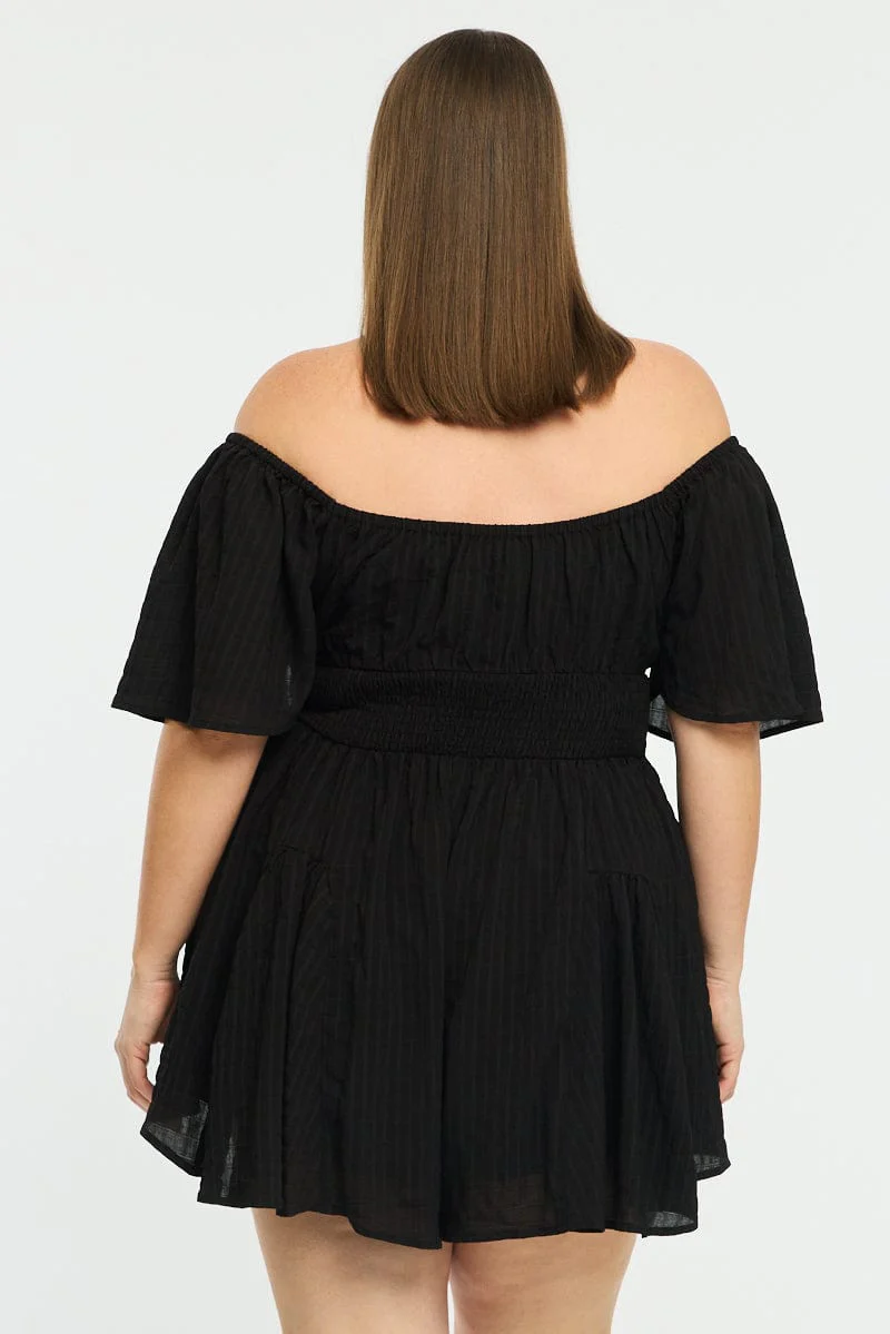 Black Playsuit Short Sleeve Textured - Image 4