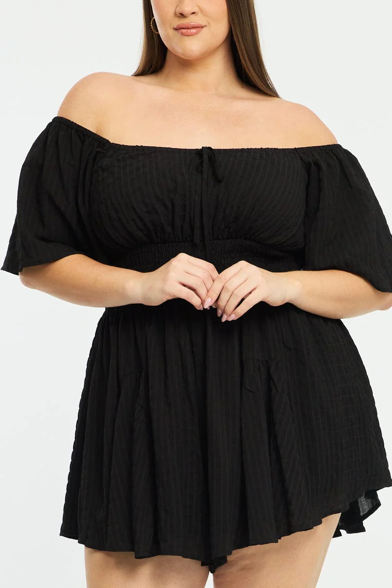 Black Playsuit Short Sleeve Textured - Image 5